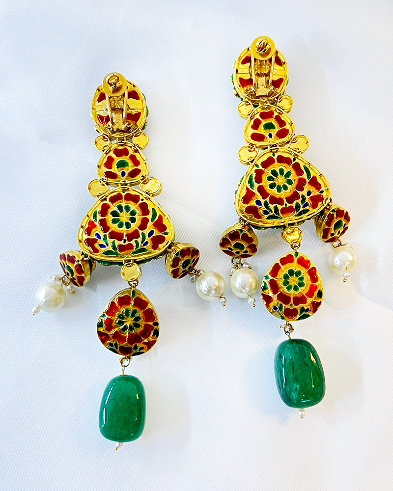 Polki Uncut Diamond Drops with Enamal Backing - K2ED18YPOL059