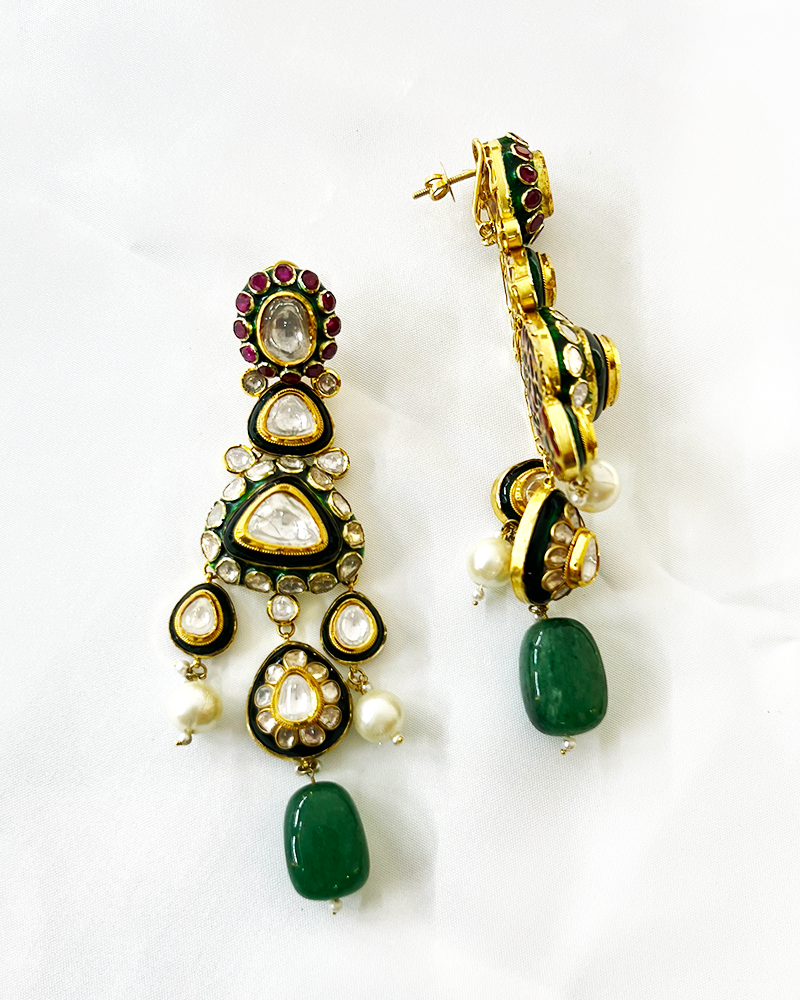 Polki Uncut Diamond Drops with Enamal Backing - K2ED18YPOL059