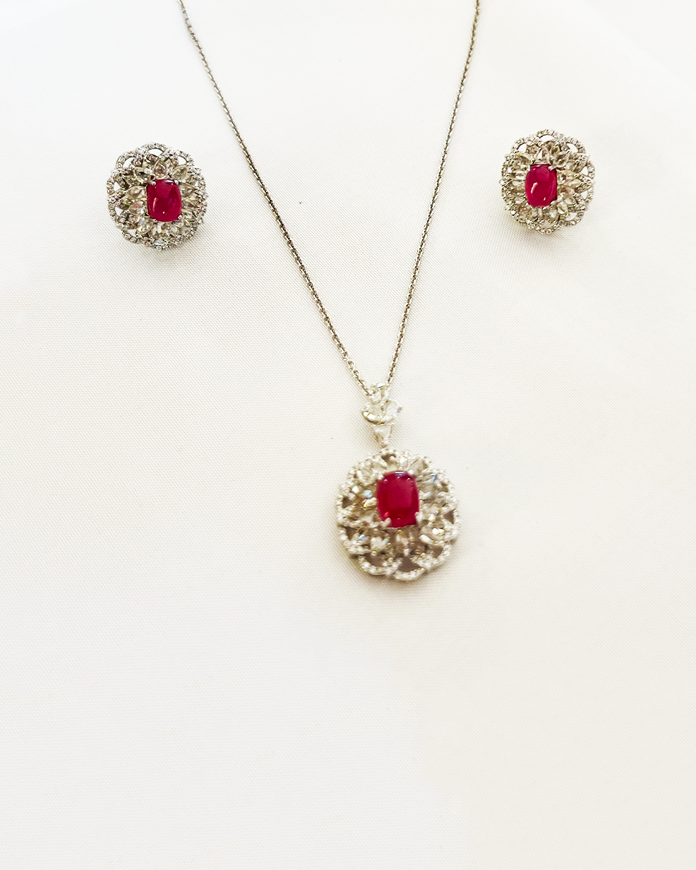 Polki Uncut Diamond Locket Set with Jali Work Backing - K3LST18WPOL061