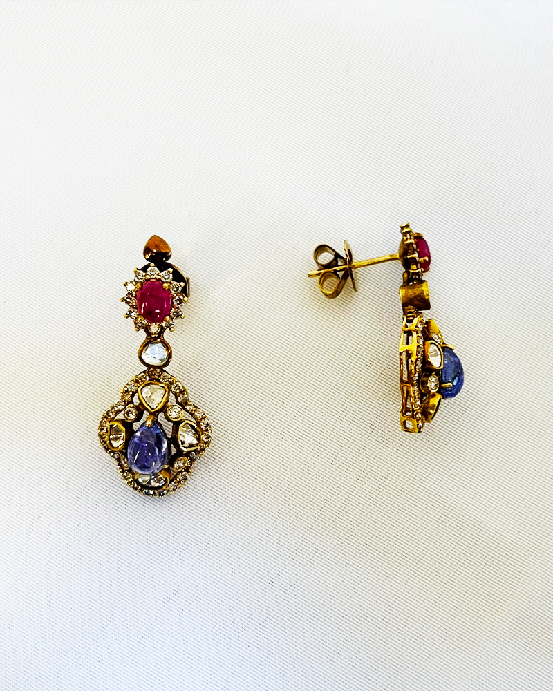 Polki Uncut Diamond Necklace Set with Open Filigree Back - K3NST18YPOL062