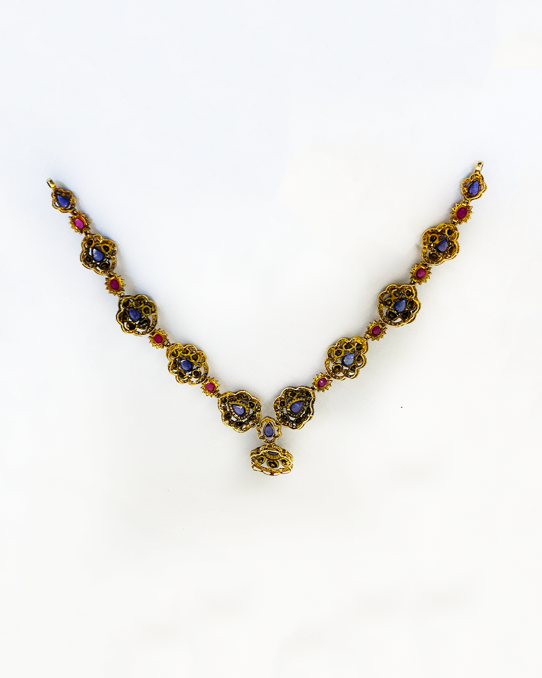 Polki Uncut Diamond Necklace Set with Open Filigree Back - K3NST18YPOL062